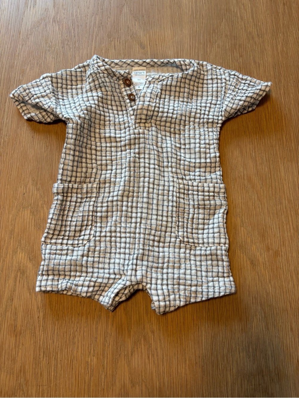 Carter's Cream and Gray Check Muslin Romper